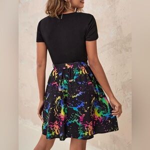SHEIN Black & Neon Color Splash Dress – Size M
